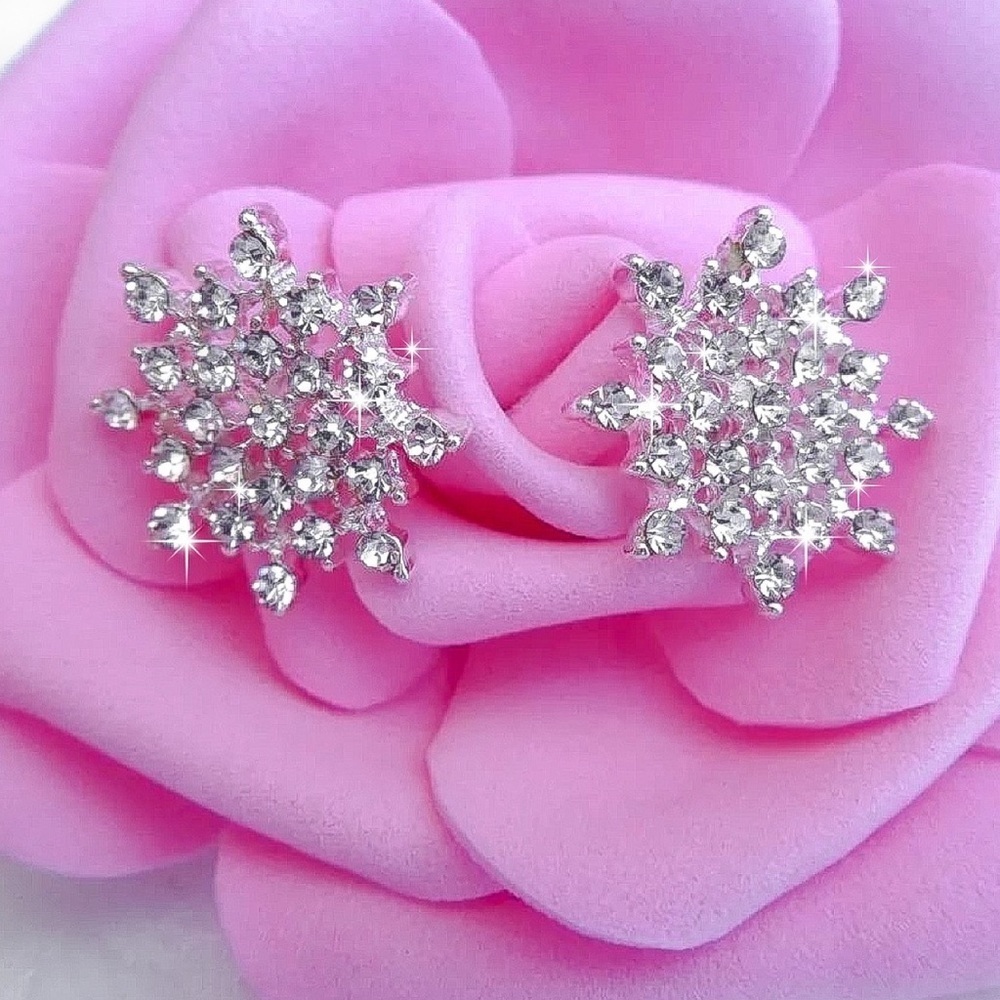 Any 2/$20! Silver Crystal Pave Snowflake Stud Earrings - Picture 2 of 9
